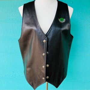 WESTERN NAVAJO HAND PAINTED BLACK LEATHER VEST FROM STAMPEDE RUIDOSO NM SZ LARGE